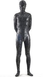 Black and Silver Shiny Metallic Strips Zentai Suit