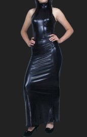 Black Halter Neckline Shiny Metallic Long Dress