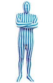 Blue and White Vertical Strips Spandex Lycra Zentai Suit