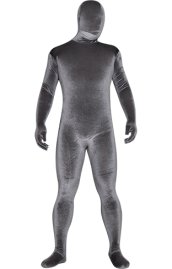 Grey Thick Velvet Spandex Zentai Full Bodysuit