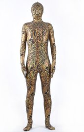 Limited | Brown Flow Strips Pattern Shiny Metallic Zentai Suit
