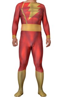 Shazam Captain Marvel Printed Spandex Lycra Costume with 3D Muscle Shading