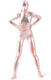 Text Orange and Silver Shiny Full Body Suit