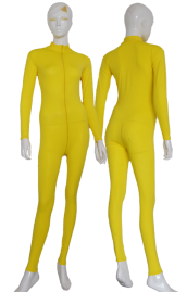Yellow Spandex Lycra Zentai Suit with Front Zipper and Crotch Zipper