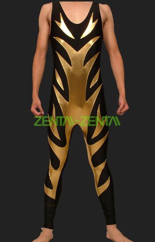 Black and Gold Spandex Lycra and Shiny Metallic Wrestling Singlets