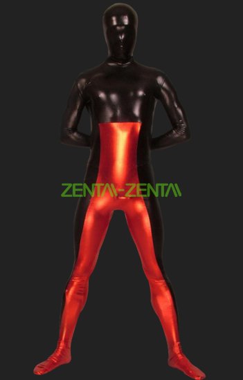 Black and Red Full-body Shiny Metallic Zentai Suits