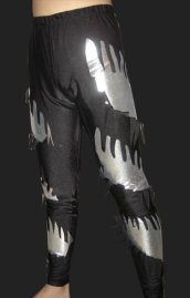 Black and Silver Shiny Metallic and Spandex Lycra Wrestling Pants