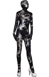 Black and Silver Snake Skin Shiny Metallic Spandex Zentai Bodysuit