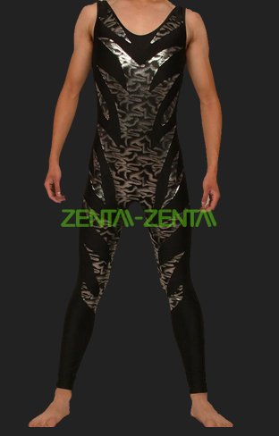 Black and Silver Spandex Lycra and Shiny Metallic Wrestling Singlets