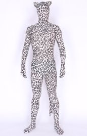 Black And White Leopard Lycra Spandex Zentai Suits With Ears And Tail