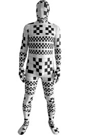 Black and White Pixel Grid Spandex Lycra Zentai Suit