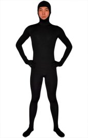 Black Open Face Cotton Lycra Zentai