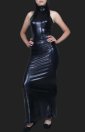 Black Shiny Metalic Halter Neck Long Dress
