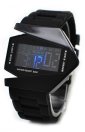 Black Silicone Style Blue LED Wrist Watch with Date Function