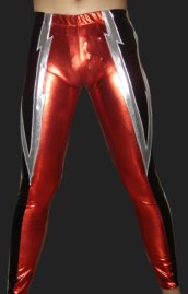 Black Silver and Red Shiny Metallic Tight Wrestling Pants
