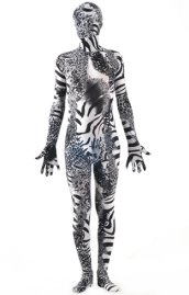 Black Zebra and Leopard Spandex Lycra Zentai Suit