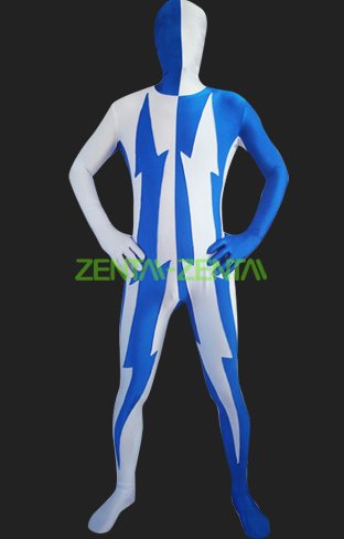 Blue and White Flash Spandex Lycra Zentai Suit