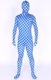 Blue Lycra Spandex Full Body Zentai Suit With Stars Pattern