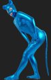 Blue Shiny Cat Costume | Shiny Metallic Cat Woman Bodysuit