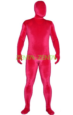 Bright Red Thick Velvet Spandex Zentai Full Bodysuit