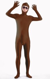 Brown Open Face Zentai Suit / Spandex Lycra