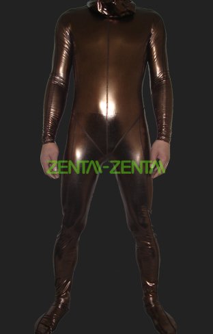 Brown Shiny Full Body Suit | Shiny Metallic Full Body Zentai Suit with Top Stitching