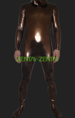 Brown Shiny Full Body Suit with Hood No Hand