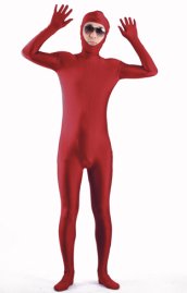 Burgundy Open Face Zentai Suit / Spandex Lycra