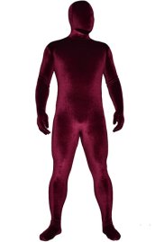 Burgundy Thick Velvet Spandex Zentai Full Bodysuit