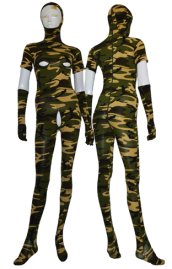Camouflage Lycra Zentai with Open Face, Chest Zipper and Crotch Zipper