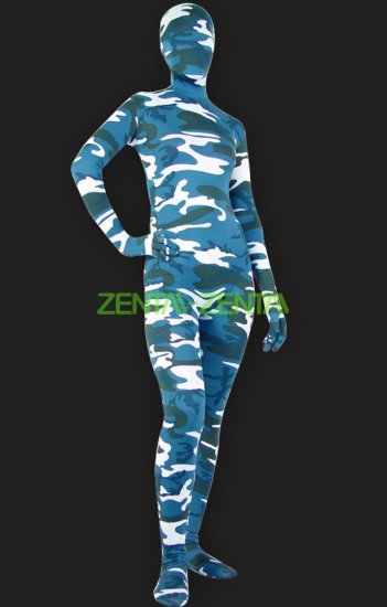Camouflage Unisex Lycra Spandex Full-body Zentai Suit(Blue)