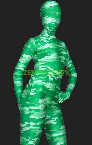 Camouflage Unisex Lycra Spandex Full-body Zentai Suit(Light Green)