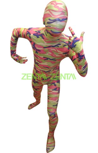 Camouflage Zentai Suit | Light Green and Pink Spandex Lycra Zentai Suit