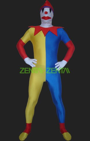 Clown! White , Yellow, Blue Spandex Lycra Unisex Zentai Suit