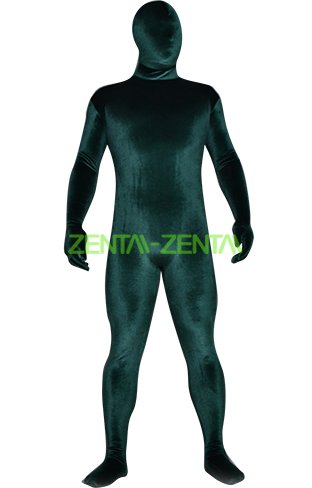 Dark Green Thick Velvet Spandex Zentai Full Bodysuit
