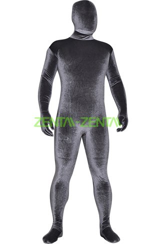 Dark Grey Thick Velvet Spandex Zentai Full Bodysuit