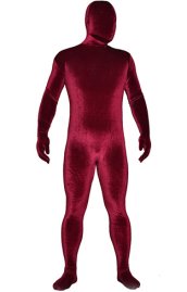 Dark Red Thick Velvet Spandex Zentai Full Bodysuit