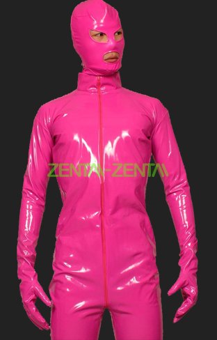 Fuchsia PVC Full Body Zentai Suits with Open Eyes and Mouth