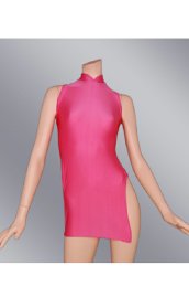 Fuchsia Short Sleeveless Spandex Lycra Dress with Splits