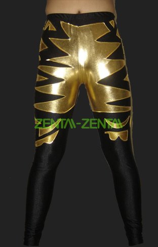 Gold and Black Lycra and Shiny Metallic Wrestling Pants