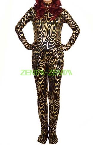 Gold Wave Shiny Metallic Full Body Zentai Suit No Hood