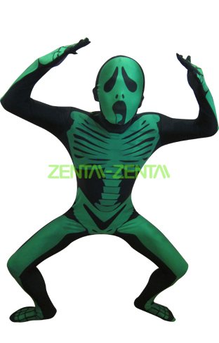 Green Screaming Skull Skeleton Zentai Suit