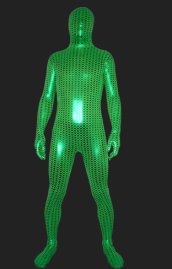 Lemon Green Shiny Metallic Full Body Zentai Suit with Small Ripple