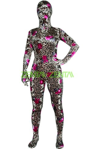 Leopard and Roses Thicken Velvet Zentai Suit 2