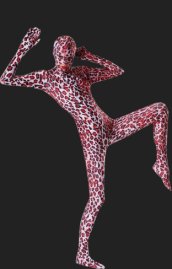 Leopard Bodysuits!Red and Black Leopard Spandex Lycra Zentai Suit with Open Eyes and Mouth