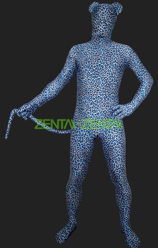 Leopard Catsuit | Blue Spandex Lycra Unisex Full Body Zentai Suit with Eyes and Tail