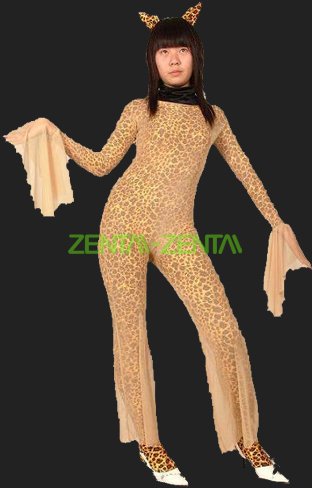Leopard Catsuit | Brown Leopard Spandex Lycra and Mesh 3-Set Catsuit with Ears