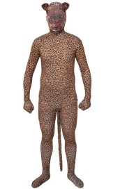 Leopard Printed Spandex Lycra Zentai with Ears and Tail