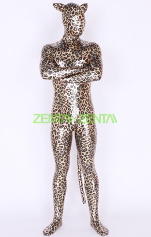 Leopard Shiny Metallic Zentai Suits With Ears And Tail