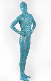 Limited | Lake Blue and Gold Patterned Shiny Metallic Zentai Suit